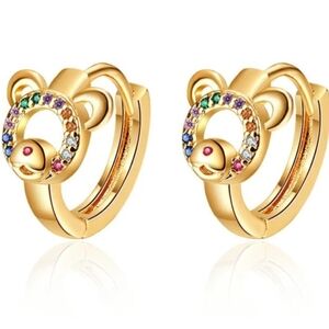 Elegant Gold Multicolor Teddy Bear Hoop Earrings